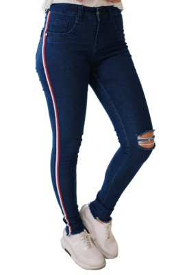 calça jeans clara com listra lateral