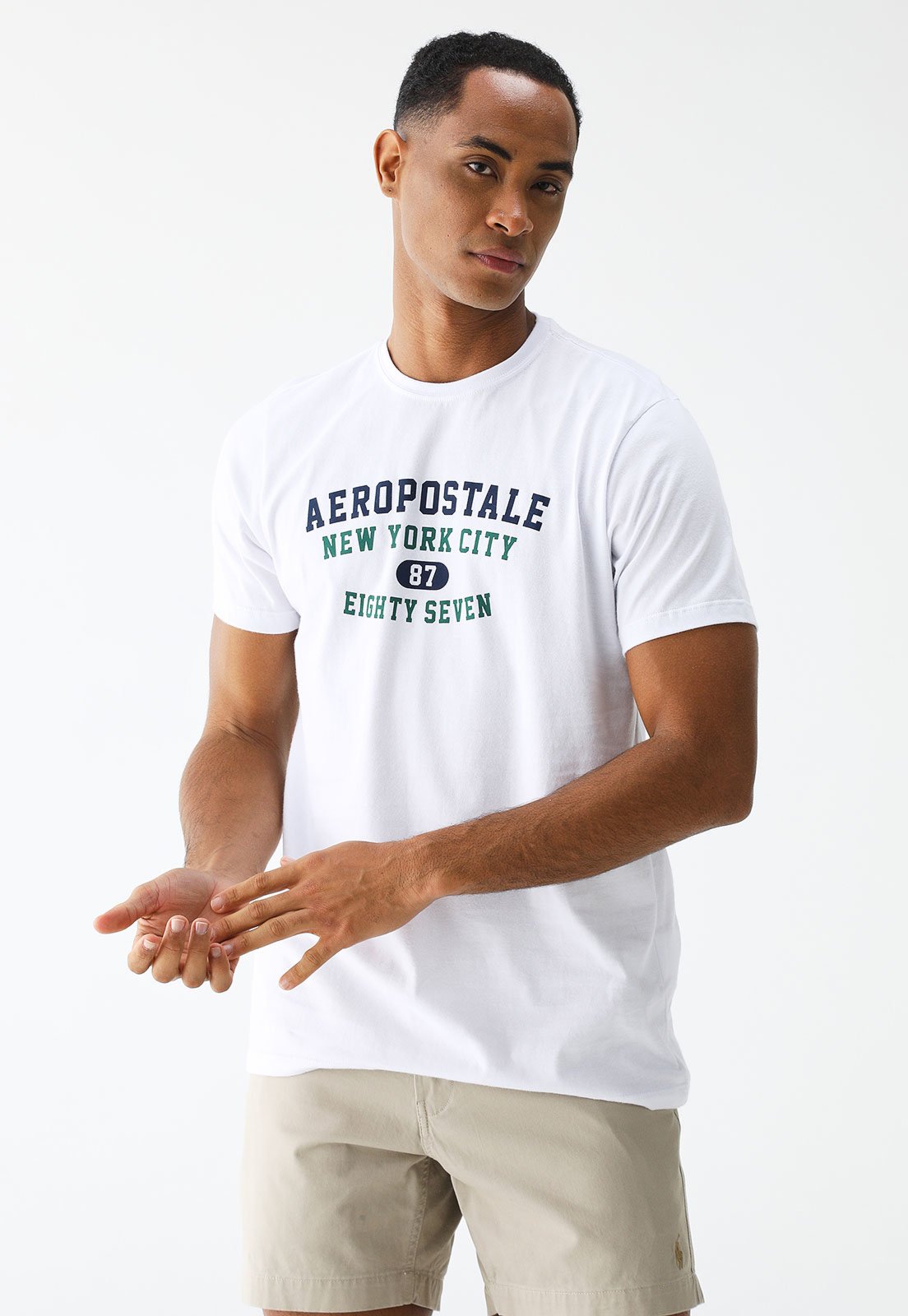 Camiseta Aeropostale Reta Estampada Branca