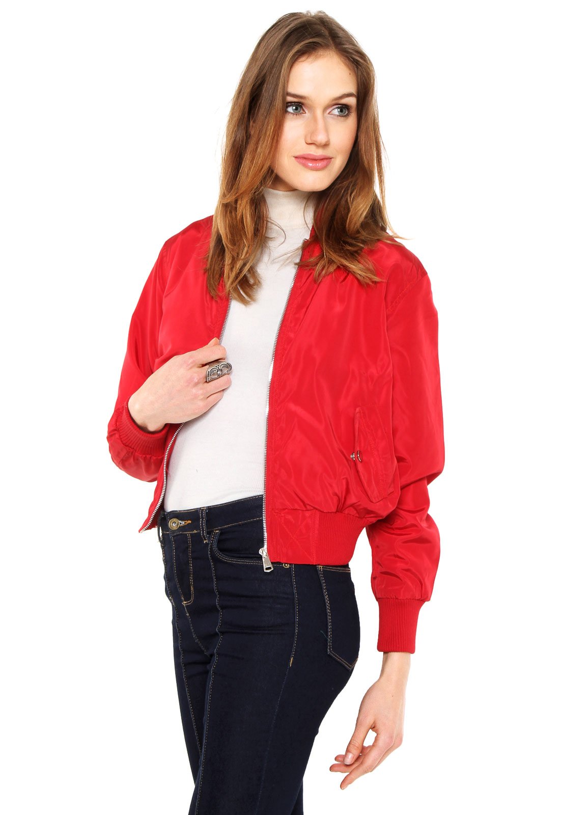 jaqueta bomber vermelha feminina