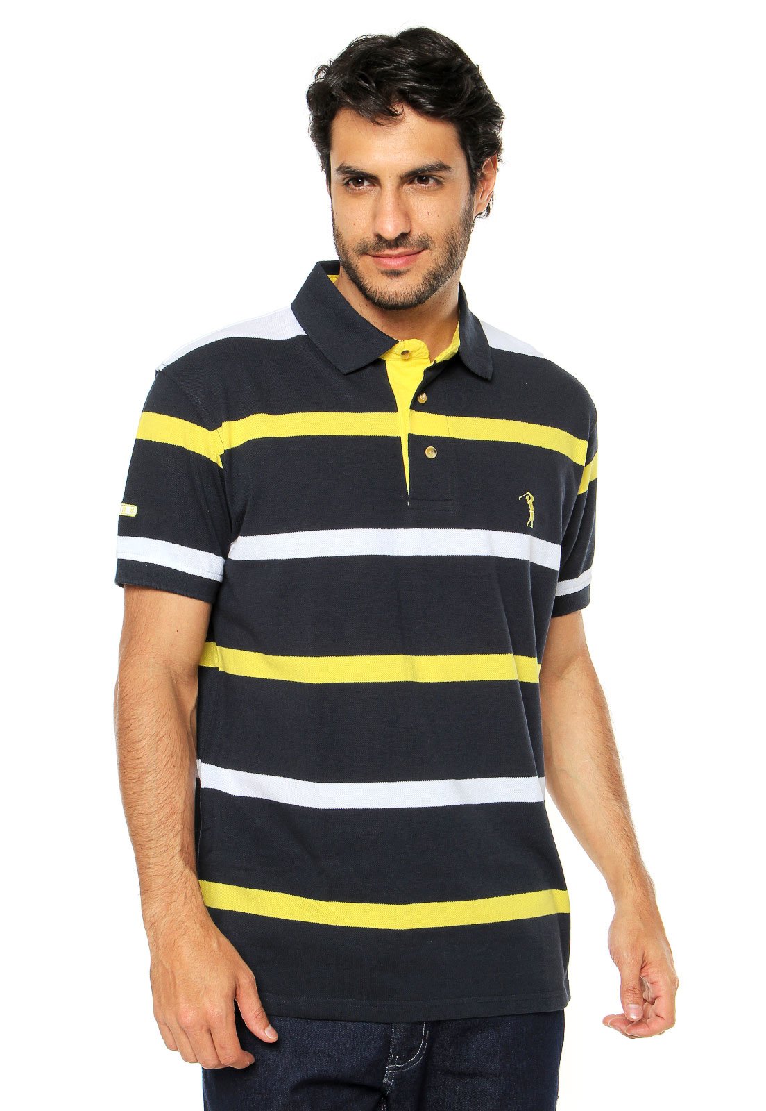 camisa preta e amarela listrada