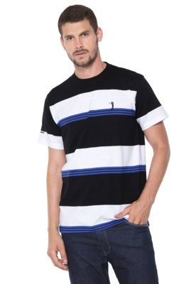 Camiseta Aleatory Listrada Branca/Preta Menor preço em Camiseta Aleatory Listrada Branca/Preta