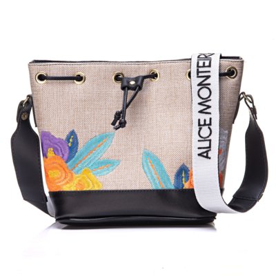 Bolsa Alice Monteiro Saco Palha Floral Preta Menor preço em Bolsa Alice Monteiro Saco Palha Floral Preta