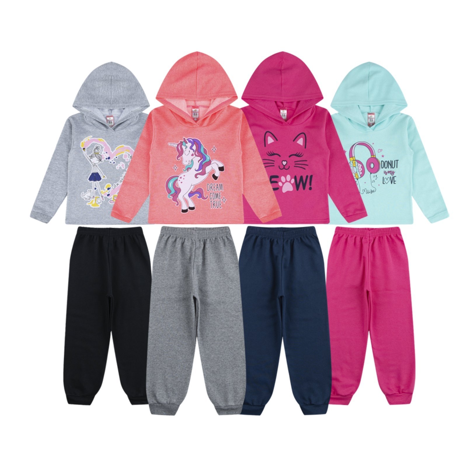 Kit 4 Conjunto Infantil Inverno Roupa De Frio com Capuz Touca