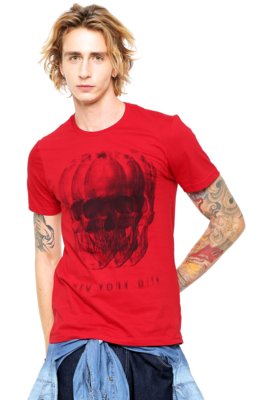 Camiseta Caveira Fumando - Vermelha