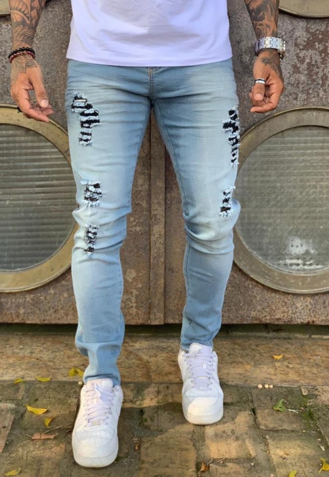 Calça jeans skinny rasgada masculina – Sport Finno