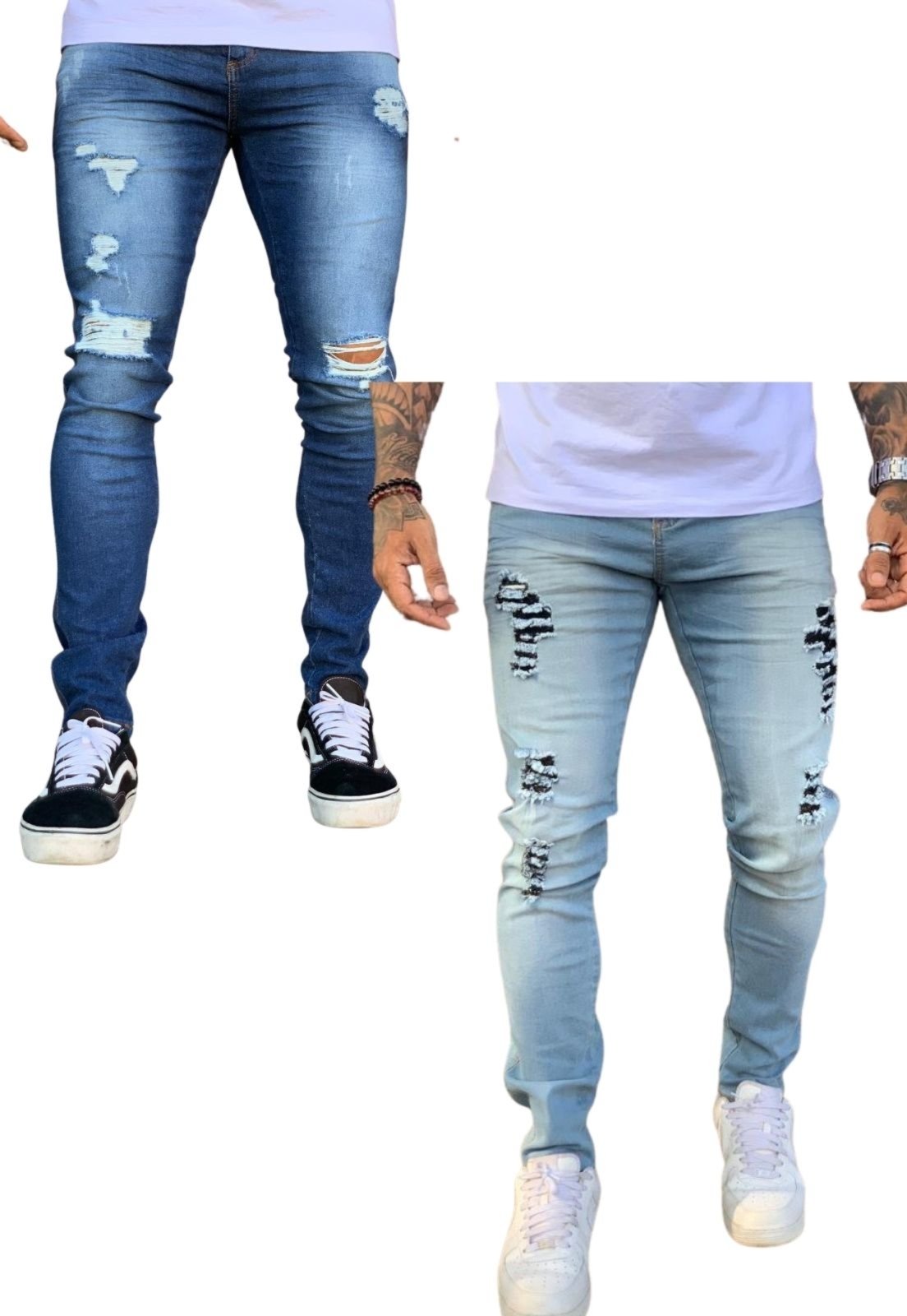 Kit 2 Calças Jeans Masculina Rasgada Skinny