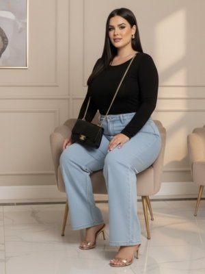 Calça Wide Leg Azul Clara Alpha Estilo Gringa Moda Fashioon