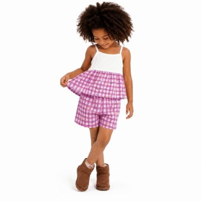 Conjunto Infantil Menina Xadrez Collors Alphabeto Off e Rosa Off-white