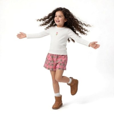 Conjunto Infantil Menina Xadrez Collors Alphabeto Off e Rosa Off-white
