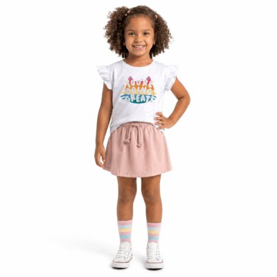 Short Saia Infantil Menina Rainbow Alphabeto Rosa Rosa