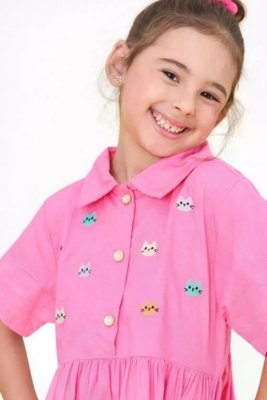Vestido Infantil Entre Cores Alphabeto Rosa