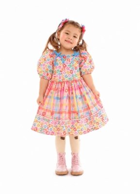 Vestido Infantil Floral Festa Junina Alphabeto Rosa e Azul Rosa