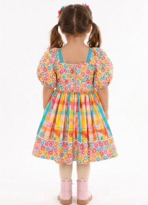 Vestido Infantil Floral Festa Junina Alphabeto Rosa e Azul Rosa
