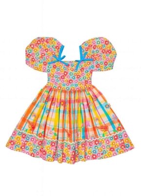 Vestido Infantil Floral Festa Junina Alphabeto Rosa e Azul Rosa