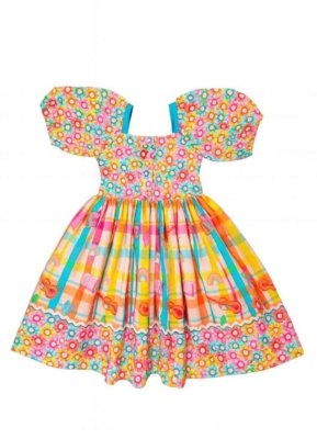 Vestido Infantil Floral Festa Junina Alphabeto Rosa e Azul Rosa