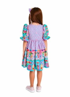 Vestido Infantil Xadrez Festa Junina Alphabeto Rosa e Azul Rosa