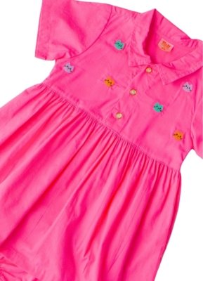 Vestido e Calcinha Bebê Entre Cores Alphabeto Rosa