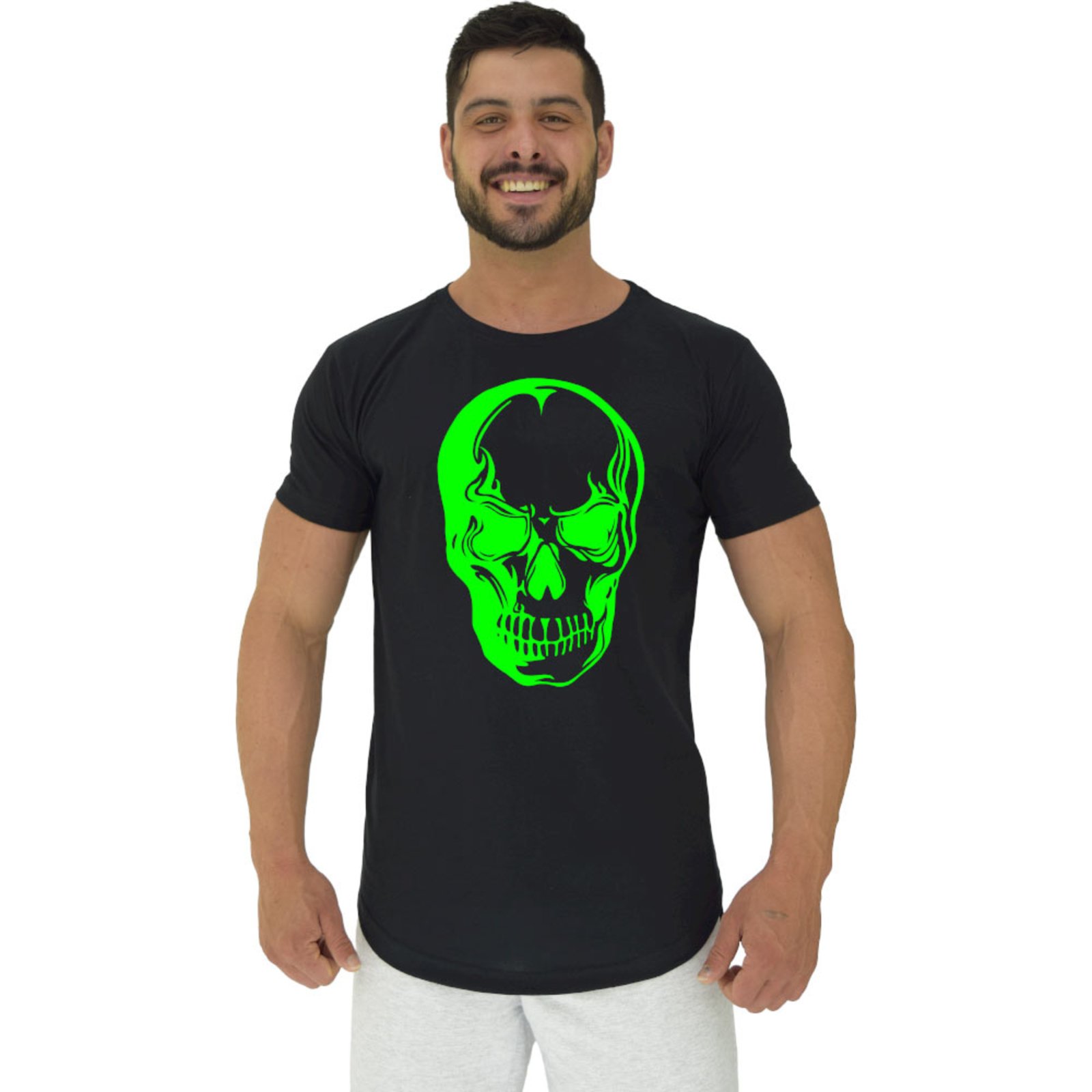 Camiseta Camisa Longline Masculina Caveira Estados Unidos USA