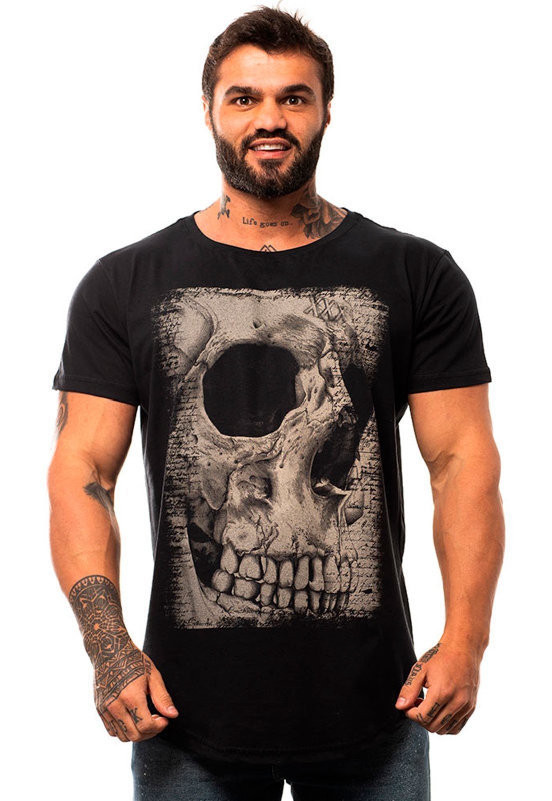 Camiseta Longline Masculina MXD Conceito para Academia e Casual Old Skull  Caveira Preto Meia Malha - Compre Agora