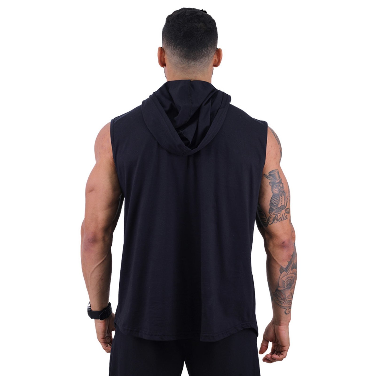 Regata Longline Machão Masculina Com Touca Para Academia Treino Algodão Mxd Conceito Preto