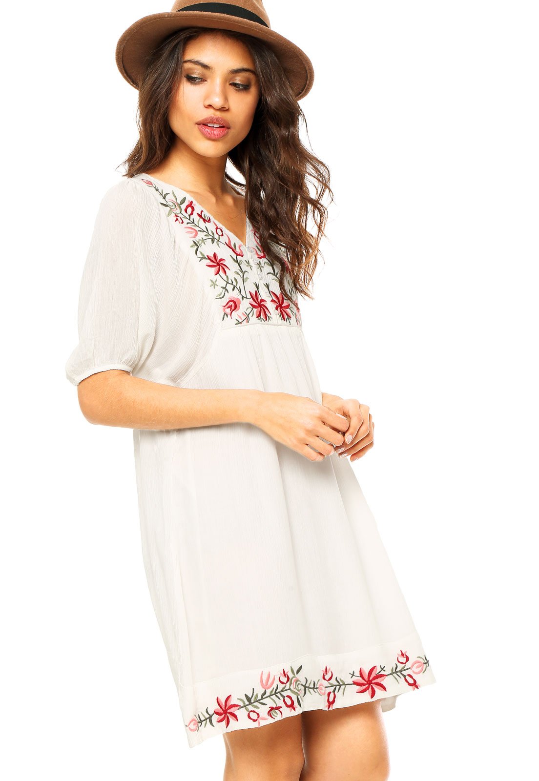 vestido branco floral curto