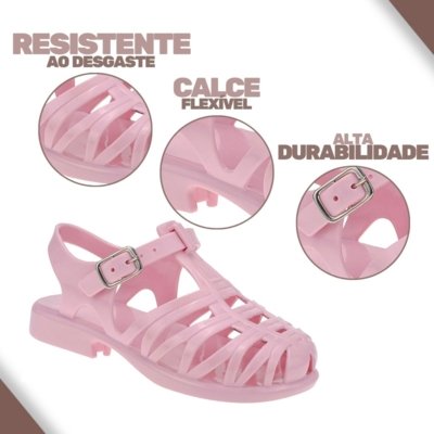 Sandália Trançada Fivela Infantil Emborrachada Menina Rosa