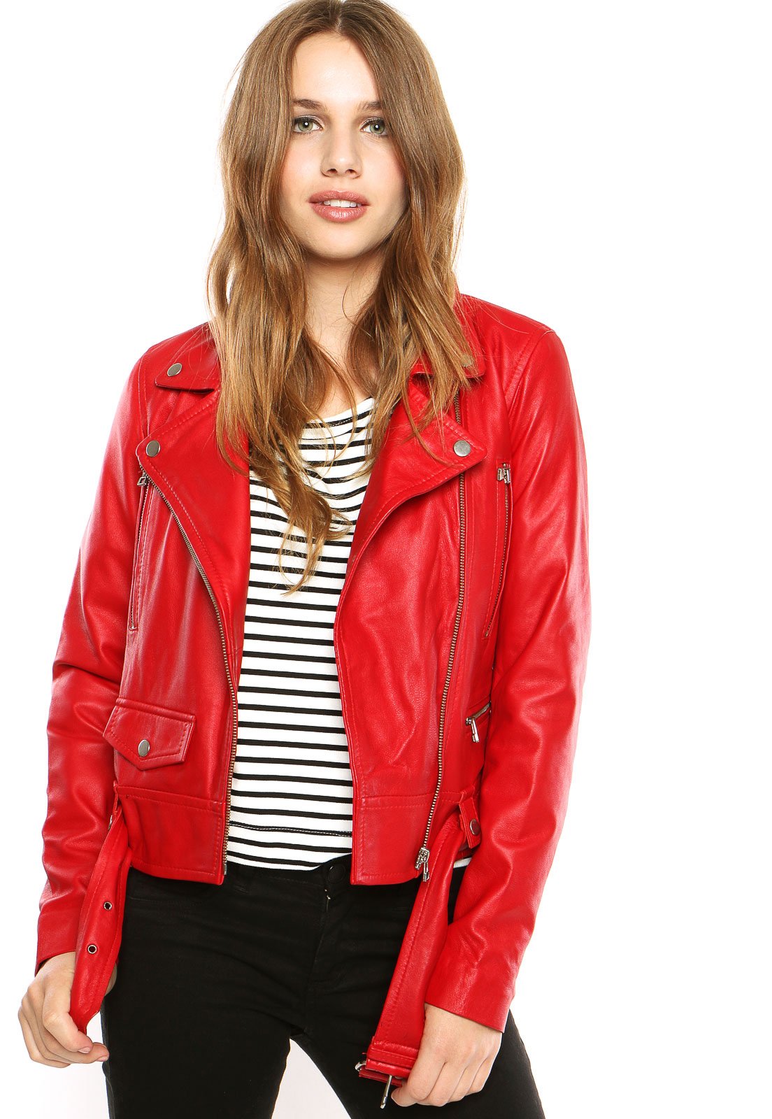 jaqueta vermelha de couro