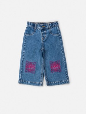 Calça Animê Menina Azul Jeans com Bordado de Rococó
