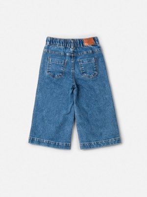 Calça Animê Menina Azul Jeans com Bordado de Rococó