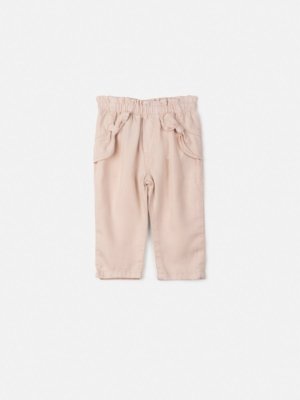 Calça Animê Menina Rosa de Sarja Off White com Laço