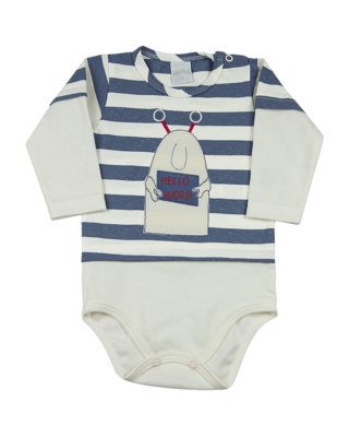 Body Ano Zero Bebê Cotton Listrado e Suedine Hello Word Natural Menor preço em Body Ano Zero Bebê Cotton Listrado e Suedine Hello Word Natural