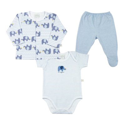 Conjunto Bebê Ano Zero Body Casaco Calça Elefantinhos Branco Menor preço em Conjunto Bebê Ano Zero Body Casaco Calça Elefantinhos Branco