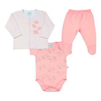 Conjunto Bebê Ano Zero Body Casaco Calça Nuvens Rosa Menor preço em Conjunto Bebê Ano Zero Body Casaco Calça Nuvens Rosa