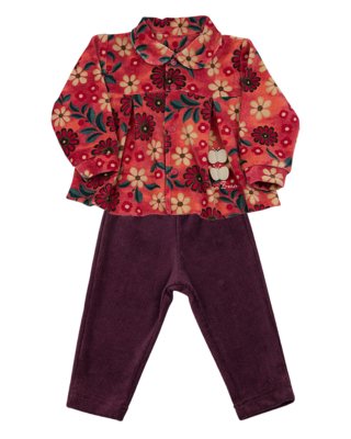 Menor preço em Conjunto Bebê Ano Zero Plush Estampado Floral Borboletas Vermelho