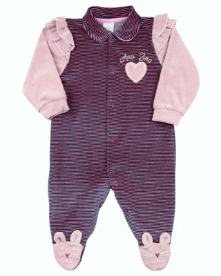 Macacão Bebê Plush Ano Zero Listrado Navy Mini Coração Pink Menor preço em Macacão Bebê Plush Ano Zero Listrado Navy Mini Coração Pink