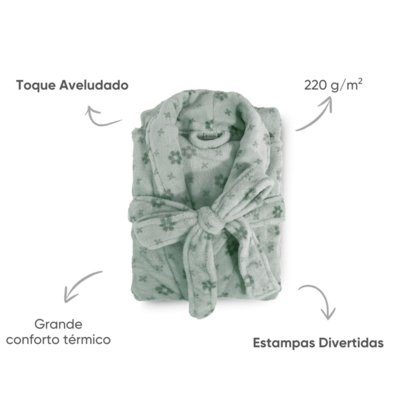 Roupao Adulto Appel Microfibra Flannel Floral Verde