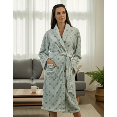 Roupao Adulto Appel Microfibra Flannel Floral Verde