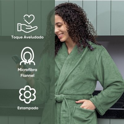 Roupao Adulto Appel Microfibra Flannel Verde Ervas