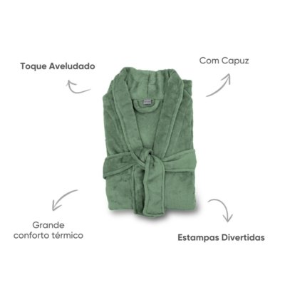 Roupao Adulto Appel Microfibra Flannel Verde Ervas