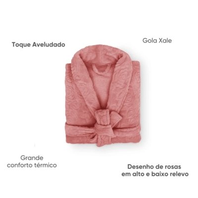 Roupão Adulto Microfibra Relevo Inverno Luxo Appel Lady Rosa Blush