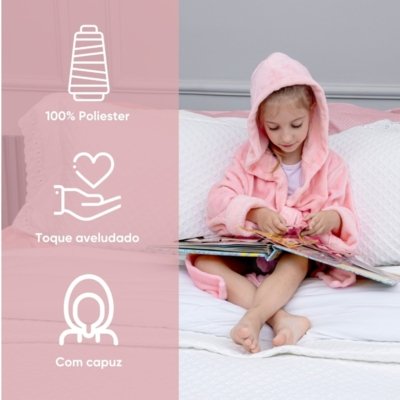 Roupao Infantil Com Capuz Appel Microfibra Casual Kids Rosa