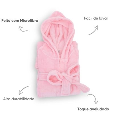 Roupao Infantil Com Capuz Appel Microfibra Casual Kids Rosa