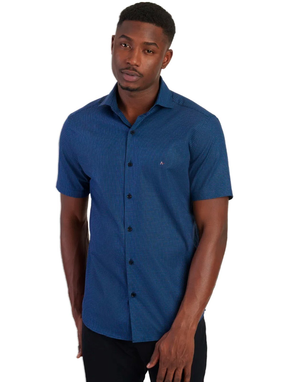 Camisa Masculina Slim Tricoline Micro Xadrez - Aramis - Azul