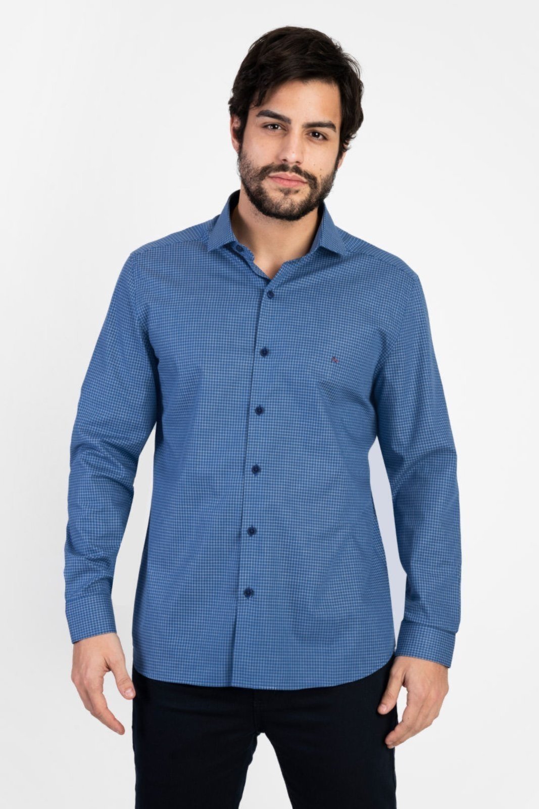 Camisa Masculina Slim Tricoline Micro Xadrez - Aramis - Azul