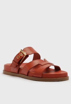 Rasteira Aberta Arezzo Tiras Fivela Orange Red