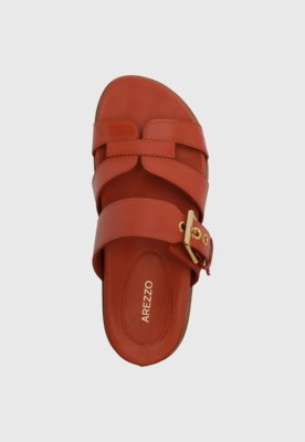 Rasteira Aberta Arezzo Tiras Fivela Orange Red