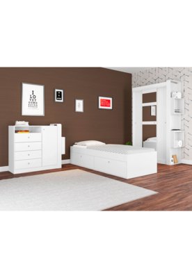 Quarto Juvenil C/ Cama Tókio Branco ArtInMóveis Menor preço em Quarto Juvenil C/ Cama Tókio Branco ArtInMóveis