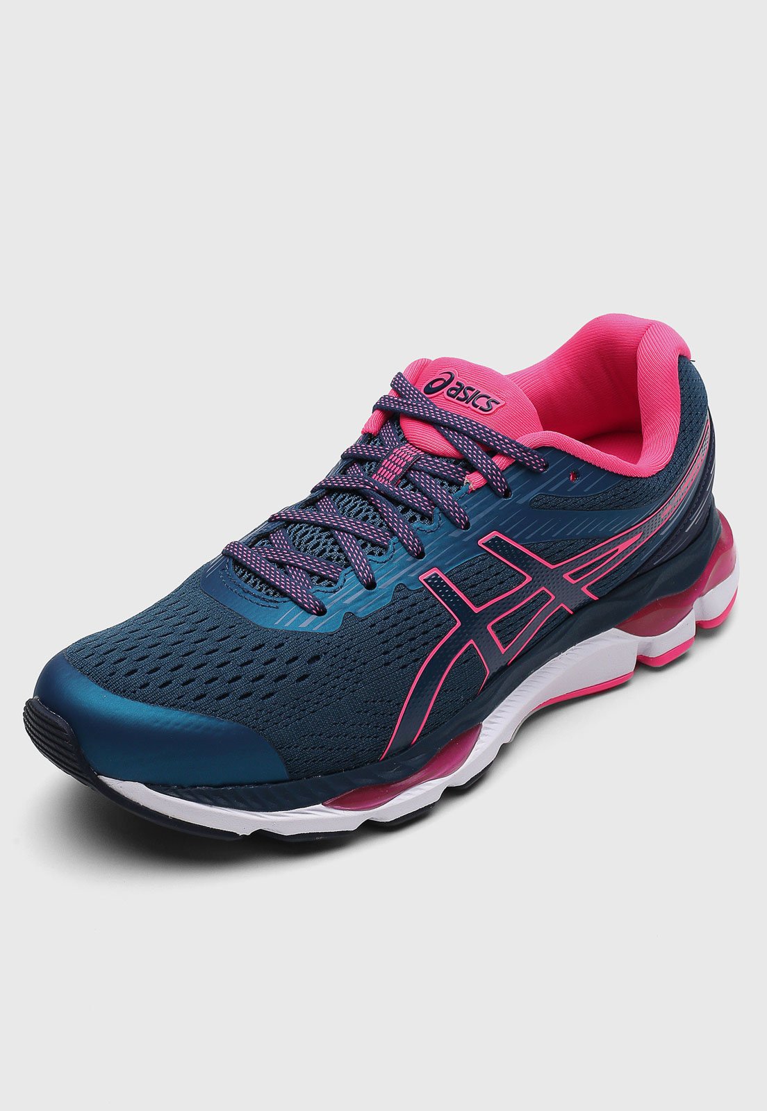 Asics azul hot sale com rosa