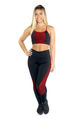 Calça Legging Ayron Fitness Com Recorte 3D Preto e Vermelho Menor preço em Calça Legging Ayron Fitness Com Recorte 3D Preto e Vermelho