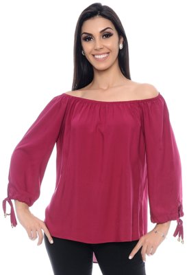 Blusa Ciganinha Mullet B Bonnie Noemi Bordô Menor preço em Blusa Ciganinha Mullet B Bonnie Noemi Bordô